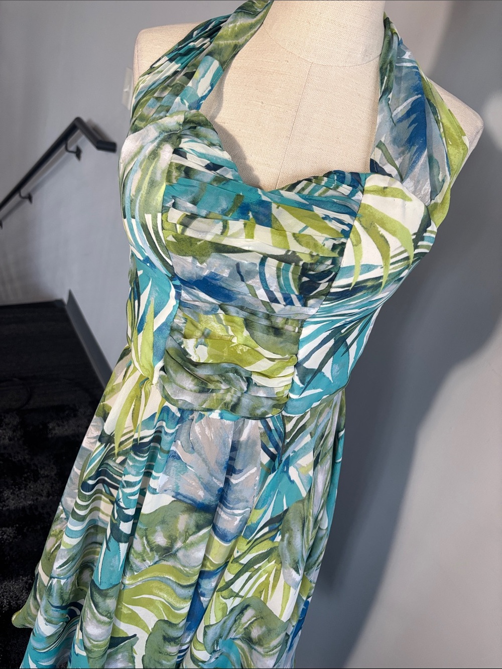 Women’s Green & Blue Tropical Halter Dress
